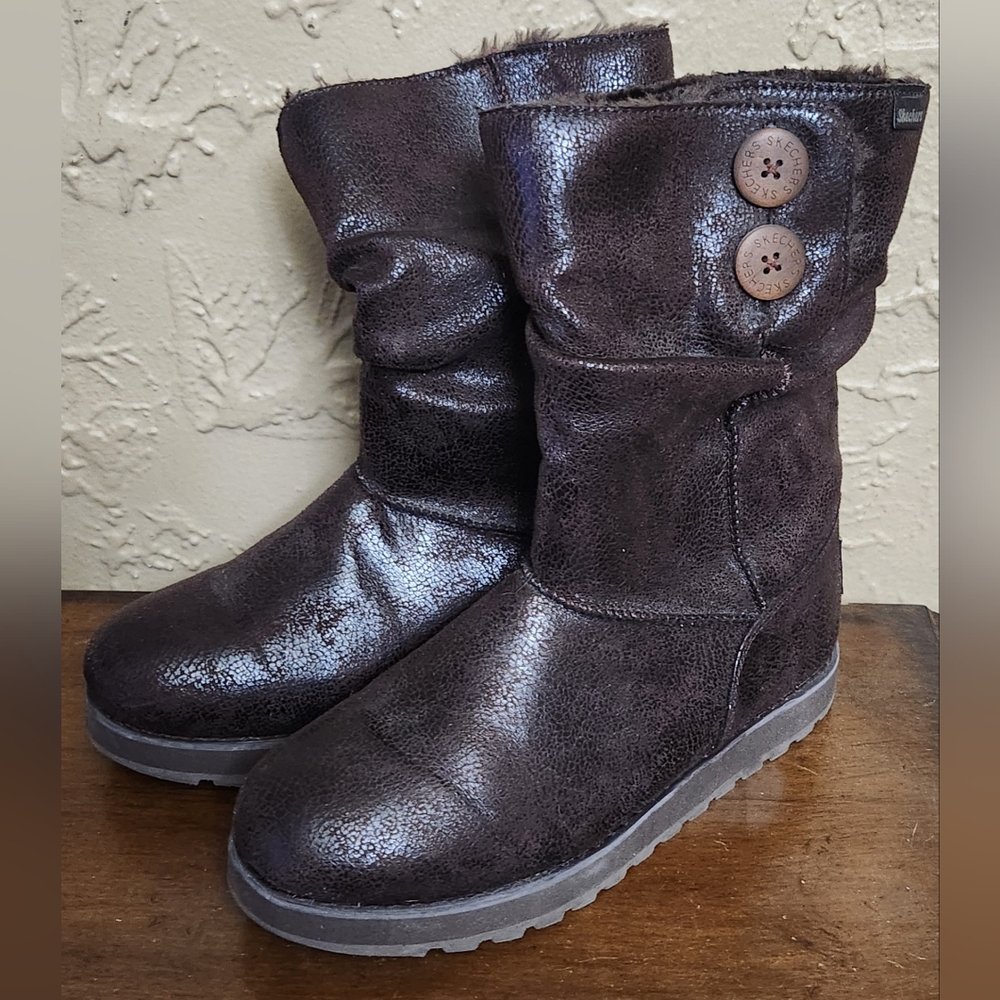 Skechers Women's Keepsakes Boots Mid-Calf Memory Foam Faux Fur Brown Size 8